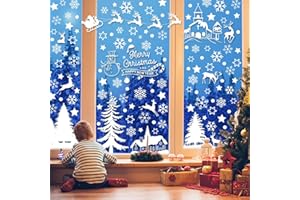 FullJoyHut Vetrofanie Natalizie per Finestre, 9 Fogli Adesivi Natalizi Finestre Riutilizzabili, Vetrofanie Natale Biance Addobbi Rimovibile Vetrofanie Fiocchi di Neve per Decorazioni Natalizie Casa