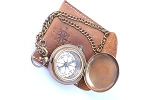 NEOVIVID Neovid Kompass an Kette mit Lederetui, handgefertigt, aus Messing, Taschenkompass, Geschenk