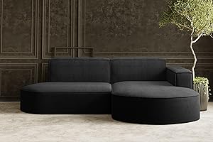 ‎KAISER MÖBEL Kaiser Möbel - Ecksofa mit Wohnlandschaft, Eckcouch L-Form, Sofa 3-sitzer, Polstersofa, Bequemes Couch mit Ottomane für Wohnzimmer, Relaxsofa, Stilvolles Cord Sofa, Modena Studio, Schwarz, Rechts