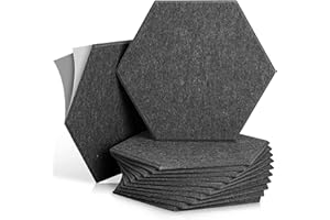 TIKYSKY Lot de 12 panneaux acoustiques auto-adhésifs en mousse acoustique hexagonale, 30 x 26 x 1 cm, panneaux acoustiques insonorisants, panneaux muraux haute densité
