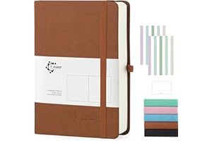 Fasood Bullet Journal A5, Carnet Pointillé,avec 320 pages, papier épais 100 g/m², carnet à couverture rigide en PU avec étiquettes multicolores, pochette intérieure, pour agenda de travail quotidien