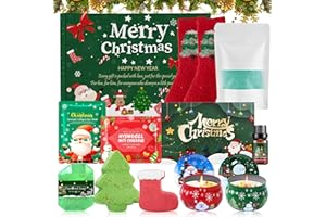 SHOPPGO 11PCS Confezioni Regalo Natale Donna, Set Donna Regalo, Set Bagno donna Regalo con Calzini Natalizi, Candele Natale, Bath Bomb, Sali da Bagno, Sapone, Maschere per Occhi e Labbra, Amici e Parenti