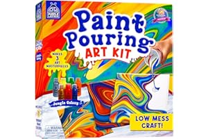 PURPLE LADYBUG Paint Pouring Art Kit for Ages 6-12 (Jungle Galaxy) - BPA Free Arts and Crafts for Kids with Canvas Boards, 7 Paints & Tools - Birthday Gift for Girls & Boys Age 6 7 8 9 10