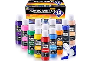 ESSENSON Acrylic Paint Set for Art, 12 Colours 2oz/59ml Bottles, Acrylic Paints Supplies for Artists, Beginners Adults on Canvas Rocks Wood Ceramic Fabric