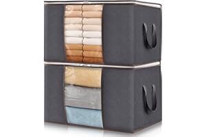 Lifewit 2 pezzi Scatole per Vestiti, Contenitori Organizer armadio per Piumoni, Scatola trasloco, Buste Pieghevole per Indumenti, Coperte, Biancheria da Letto, Grigio