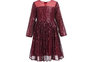 Odizli Kinder Mädchen Langarm Glitzer Pailletten Prinzessin Kleid Weihnachten Hochzeit Geburtstag Ballkleid
