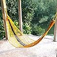 CRM TRADERS® Handcrafted Nylon Rope Swing Hammock Garden Net Mesh Bed for Camping & Activities (Yellow&Black)