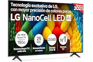 LG 65NANO80A6B - TV 65", 4K NanoCell, Smart TV, LED IA, WebOS 25, Procesador Potente e Inteligente, Super Upscaling, Dolby Digital Plus, Alexa/Google Assistant, Negro