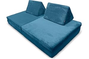 ‎BRUNI Bruni Spielsofa für Kinder in Blau - großes XXL-Sofa fürs Kinderzimmer, Schlafsofa mit abnehmbarem, flauschigem Cord-Bezug, in Österreich entwickelt