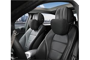 POKSRI Cojin Reposacabezas Coche,Almohadilla Auto,cojín Cabeza,cojin Cervical automóvil,Gamuza de súper Fibra,poliéster Vegetal,30x19cm,Recargable y Ajustable(Negro,Almohadilla 2ps)
