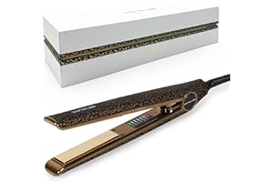 Corioliss C1 | Plancha del pelo Profesional | Placas de titanio | Alisado y Ondas | Temperatura ajustable 120º-235º | Calentamiento 20 seg | Con funda de Viaje | Leopard Gold