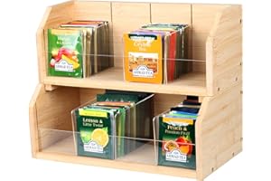 ALYOEN TeeBox avec 8 Compartiments de Rangement pour 140 sachets de thé,Organisateur Vertical de sachets de thé 2 Animaux,Porte-sachets de thé en Bambou