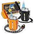 Lafagiet 2 Pack of Torch Lighter, Single & Dual Jet Flame, Windproof, Waterproof, Butane Gas Refill Lighters Multipack for Candles, Cookers (NO Gas)