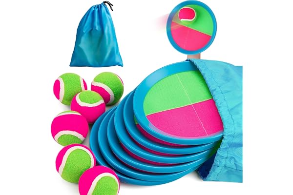 INPODAK Enfants Lancer Catch Ball Jouet Jeu de Balle avec Raquettes pour Enfants 3-12 Ans Jeu Ensemble avec 6 Raquettes 6 Balles et 1 Sac de Rangement Raquette de Plage pour Jardin Piscine Plage