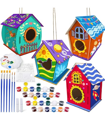 Baker Ross FE377 – 2er-Set Vogelhäuser Aus Holz Zum Bemalen, Heißluftballon-Design, Bastelset Für Kinder