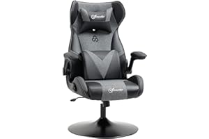 Vinsetto Ergonomiczne krzesło do gier z okrągłą podstawą, regulowaną wysokością, podłokietnik, podnoszony, poduszki na lędźwi, szary czarny PU