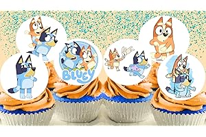 Anglesit Pre-Cut Blue Dog 2A Edible Stand up Wafer Paper Cupcake Toppers Cake Decorations Birthday Party (12)