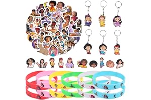 ZeYou 78 unidades Encanto Party Mitgebsel niños, Encanto Cumpleaños, Decoración de fiesta incluye 12 pulseras de silicona, 50 pegatinas Encanto, 6 llaveros y 10 colgantes de zapatos
