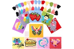 Pllieay 10-in-1-Kreuzstich-Set für Kinder, inklusive Anleitung, 10 Mustern, 10 Kunststoffleinwänden und 14 farbigen Fäden für Handarbeiten