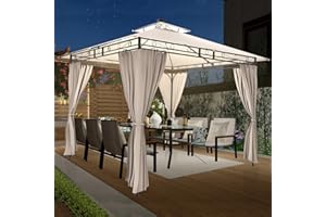 Homall Gazebo da Giardino 3x3x2,7m con Illuminazione a LED, Telo Impermeabile e con protezione solare, Struttura in Metallo con Piedi Stabili, Gazebo per 4-6 Persone per Esterno Terrazzo, Crema