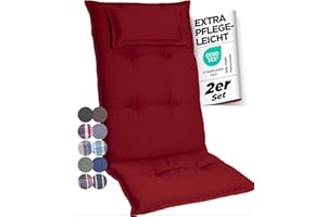 gardisun Gartenstuhlauflagen Hochlehner mit Kopfteil I Extra Dicke Sitzauflagen I Made in Europe I Polsterauflagen für Hochlehner I Auflagen mit extra hohem Komfort I 2er Set I Rot