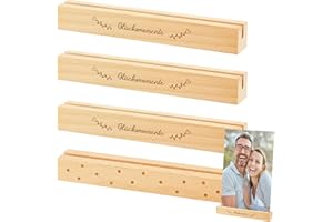 Namalu 4 Stück Kartenhalter Holz Fotohalter Tischkartenhalter mit Sprüchen Postkartenhalter Kartenständer für Postkarten Tischkarten Tischnummern Namensschilder Hochzeiten Foto Geschenk (Glücklich)
