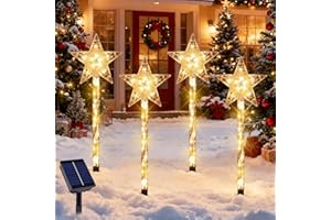 Shengruili 4PCS Solar Weihnachtsbeleuchtung Außen,Weihnachtsbaum Solarlampen Weihnachtsdeko,solar Weihnachtsdeko Aussen,Weihnachts Lichter Aussen,weihnachtsbaum Lichterketten