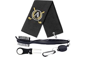 CGFN Golf Towel Gift Set,Golf Gifts for Men Women,Golf Club Cleaner Brush Divot Repair Tool Microfiber Golf Towels with Embroidered Monogrammed,Golf Accessories for Men Women (Black, A)