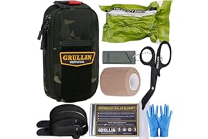 GRULLIN IFAK Trauma First Aid Kit, EDC Tactical Molle Medic Pouch, Emergency Survival Kits Miltary Bleeding Contorl Med Bag (Black Camo)