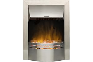 Dimplex Dakota Optiflame Inset Electric Fire, Modern Brushed Stainless Steel Electric Flame Effect Fire, White Pebble Fuel Bed, 2kW Fan Heater and 1000/2000 Watt Settings, Inset (Recess) Depth 7cm