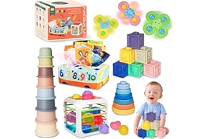 MutoToy Juguetes Bebes 6-12 Meses, 6 IN 1 Juguetes Montessori Bebes 6 Meses Juguetes Niños 1 Años Educativos Cubos Apilables bebe Juguetes Sensoriales Cubo Actividades Bebe Caja de Pañuelos de Juguete
