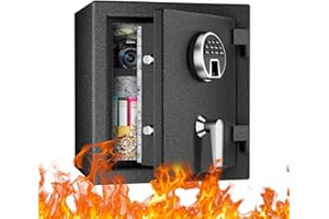 WASJOYE Biométrico Caja Fuerte Ignífuga, Caja Fuerte para Huellas Dactilares con Teclado Digital y Carga Tipo C, Caja Fuerte Convencionale Impermeable para Efectivo la Hogar Oficina Hotel, 24L