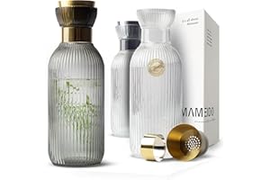 MAMEIDO Carafe Eau en Verre 1 l, Carafe en Verre avec bec verseur et passoire, Pichet Eau élégant pour Les Occasions Spéciales (Smoke Gold)