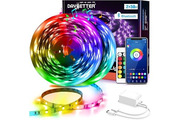 DAYBETTER LED-remsa 30 m (2 x 15 m), 5050 RGB LED-remsa, Bluetooth, app-kontroll, LED-ljusremsa, musiksynkronisering med fjärrkontroll för sovrum, kök, vardagsrum och TV