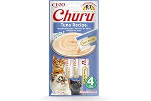 INABA Churu Snack per Gatti Cremoso con Tonno - 1 Pack (4 Stick x 14gr) - Cibo per Gatti da Leccare, Sano e Delizioso - Snack Gatto Senza Conservanti o Coloranti Artificiali, Grain-Free