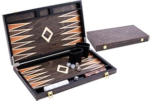 Engelhart - 250547 - Grand Backgammon de Luxe 18 Pouces - Plaqué Noyer Verni – Jeu de Société Élégant – Cadeau Raffiné – 57 x 46 x 3 cm (Ouvert)- Jeux en Bois - 2 Joueurs - 6 Ans et Plus