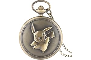 COKINKIDS JLySHOP Reloj de Bolsillo Kawaii Pikachu, Collar Fino con Tema de Anime japonés, Bonito Reloj de Dibujos Animados, Regalos Bonitos para cumpleaños de niños y niñas