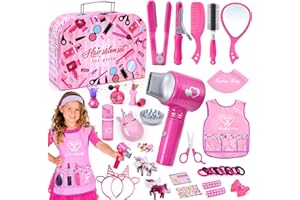 TACOBEAR Set Parrucchiera Bambina Giochi con Asciugacapelli Arricciacapelli Pettine Specchiera Mantella Parrucchiere Accessori Capelli Bellezza Valigetta Trucchi Giocattoli Regalo per Bambina 3 4 5 6 7 8 Anni