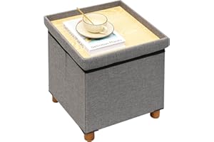 Bonlife Pouf Contenitore, Portaoggetti Baule, Poggiapiedi Pieghevole Quadrato， Cassapanca, per Ingresso, Soggiorno e Camera da Letto, Grigio, 38x38x38 cm
