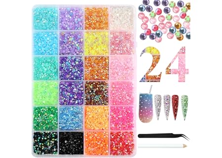 BUTBU 24 färger, 3 mm, geléstrass, 1 2 000 strass, bedazzler-kit, nagelkonst, strasstenar, flatback, - Amazon Deal & Rabatt