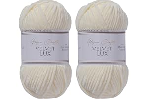 Utopia Crafts Velvet Lux Lot de 2 pelotes de fil chenille super doux pour tricot et crochet, 100 g (ivoire)