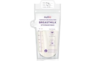 Nuliie 50pcs Breast Milk Storage Bag, Temp-Sensing Milk Storage Bags Breastmilk, 180 ml BPA Free, Presterilized, No-Leak Milk Bags Breastfeeding, Self Standing for Refrigeration and Freezing