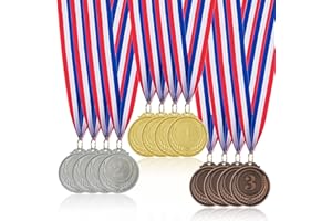 DONRIME Medallas para NiñOs, 12 Piezas Medallas de Metal Dorado Plateado Bronce Ganador con Cintas, Premios del Día Deportivo, Competiciones de Juegos, Regalos de Fiesta para NiñOs Adultos
