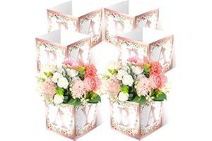 BUCHERRY 6 Pcs Baby Shower Decorations Girl Baby Flower Boxes Centerpiece Honey Floral Leaf Rustic Table Display with Letters Gender Reveal Decoration Arrangement Favor Block Holder for Birthday (Pink Floral)