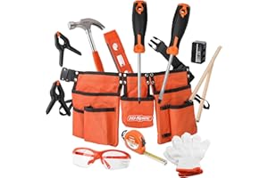 Hi-Spec Juego de Herramientas Reales para Niños y Principiantes. Cinturon con Herramientas Reales de Metal para Contruccion y Bricolaje. Con Martillo, Alicates, Destornilladores, y Mas. Regalo Ideal