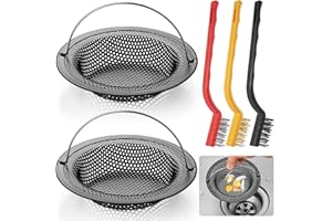 VEPEPE 2 Piezas Aceros Inoxidables Colador Fregadero, Filtro Desague Ducha con Asa, Filtro Fregadero Cocina con 3 Cepillo, Filtro Desague Fregadero para la Cocina Residuos de Comida, Filtro Fregadero