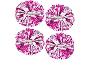 ZONITOK 4 pompon metallici da cheerleader, pompon da cheerleader con manico a bacchetta, per bambini e adulti, per scuola, danza, sport, tifo spirituale (argento rosa)