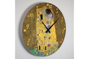 Giallobus - Reloj de línea Basic - Gustav Klimt - El Beso - Madera de MDF - Basic 30x30 - Mecanismo silencioso - Listo para Colgar - Modernos