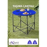 Yuvarlak Katlanır Kamp Masası, Taşıma &ccedil;antalı kamp masası, Piknik masası-MAVİ-71x71x60