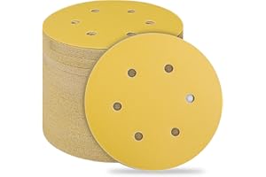 STEBRUAM Discos de Lija de 150mm,50 Piezas Hook and Loop discos abrasivos Papel de Lija Abrasivos Papel de lija de 400 Granos para Lijadora Orbital Excéntrica color amarill